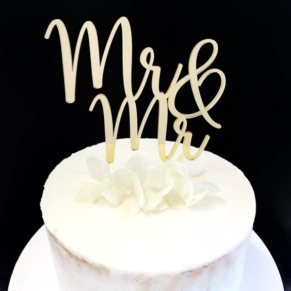 Acrylic Cake Topper 'Mr & Mr' - GOLD