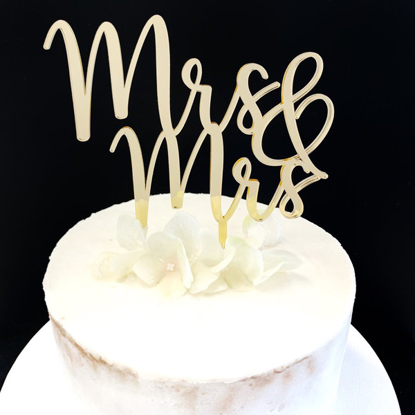 Acrylic Cake Topper 'Mrs & Mrs' - GOLD