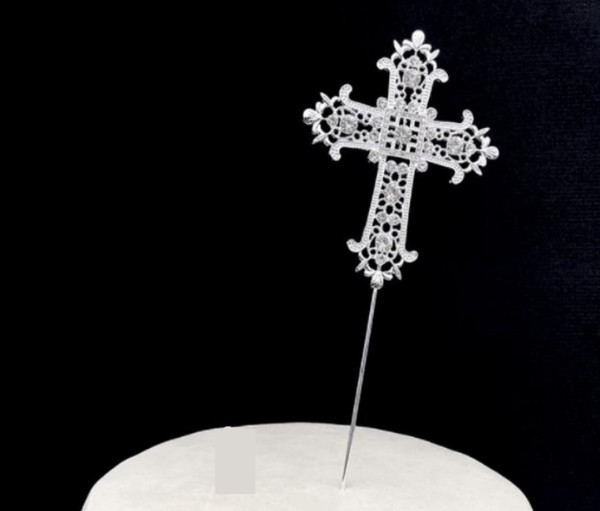 Cake Topper - Diamante Silver Cross 