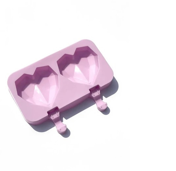  Geometric Heart Popsicle 2 Cavity Silicone Mold 