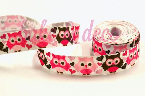 Pink Owl Ribbon 15mm