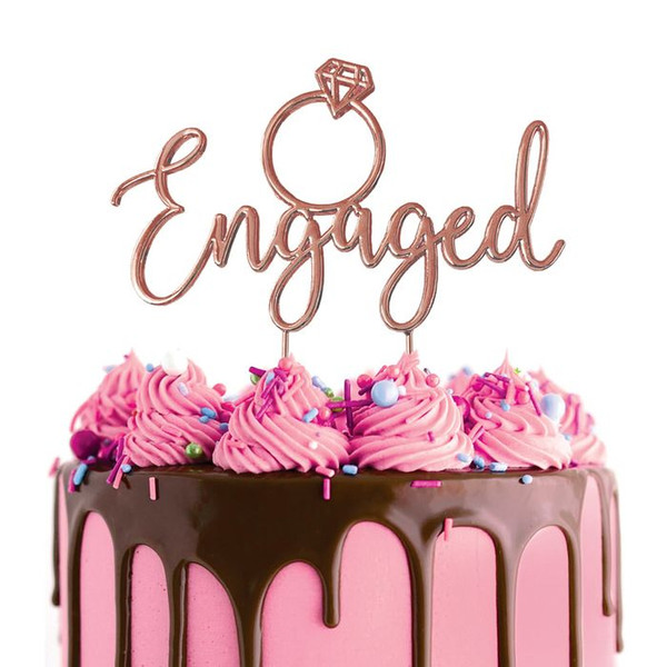 Metal Cake Topper - "Engaged" (Rosegold)