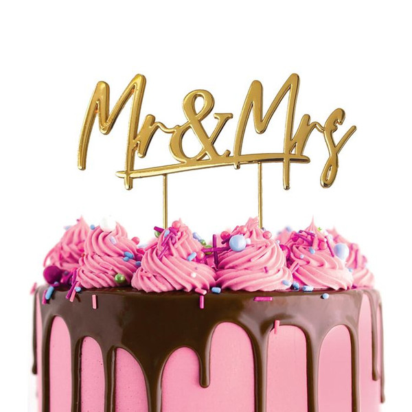Metal Cake Topper - "Mr&Mrs" (Gold)