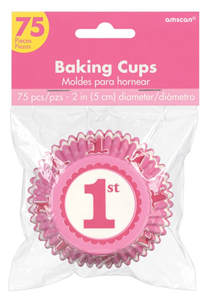 Paper Cupcake Cases Regular 75pk-1st birthday Pink