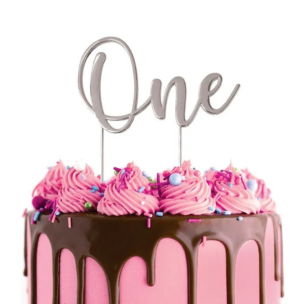 Metal Cake Topper - "One" (Silver)