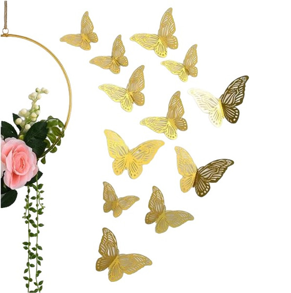 Cake Toppers 12pc - Gold Butterflies