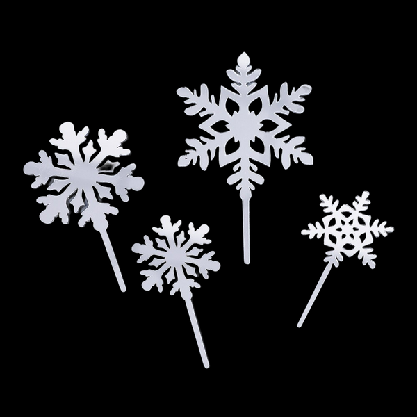 4pc Acrylic Snowflake Topper with Pick - Silver
