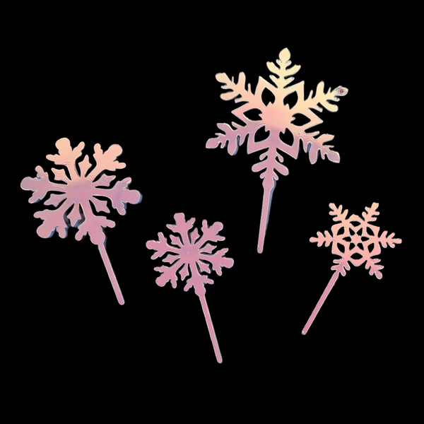 4pc Acrylic Snowflake Topper with Pick - Iridescent