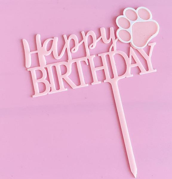 Cake Topper - Paw Print 'Happy Birthday' Pink