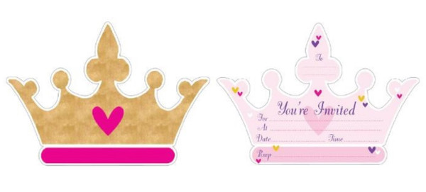 Princess Crown Party Invitations 8pk