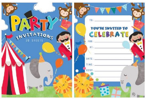 Circus Notepad Party Invitations 20pk 