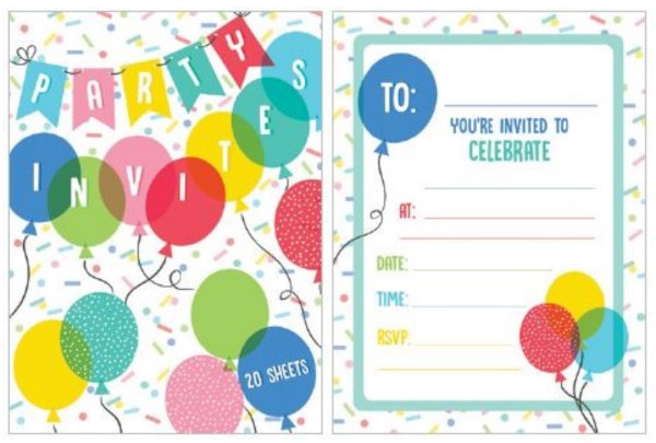 Balloons Notepad Party Invitations 20pk