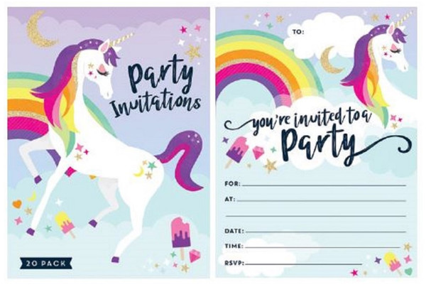 Unicorn Notepad Party Invitations 20pk 