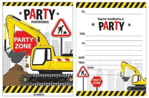 Construction Notepad Party Invitations 20pk