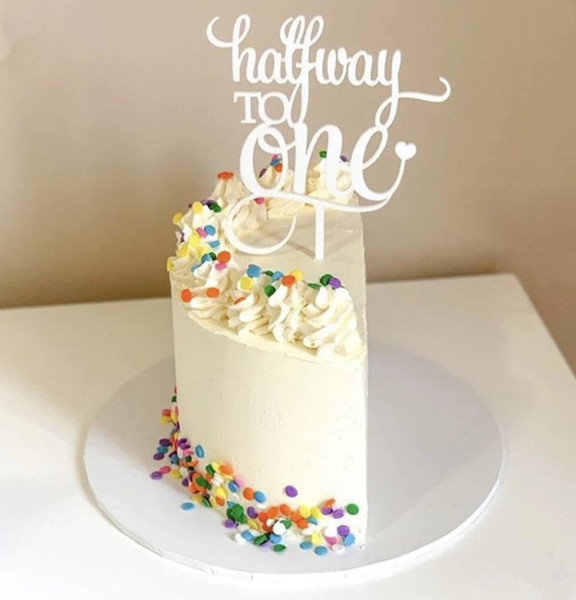 Cake Topper 'Halfway to One' - White