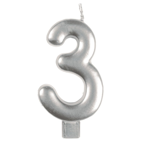 Silver Number Candle | #3