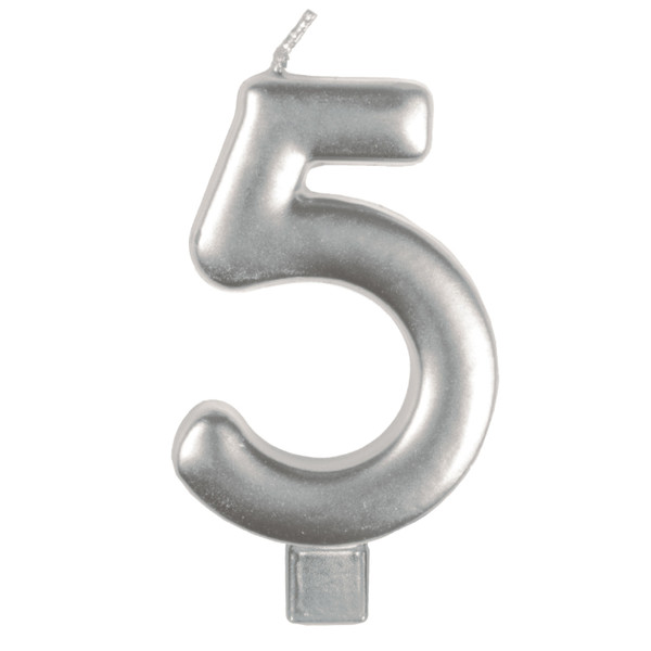 Silver Number Candle | #5