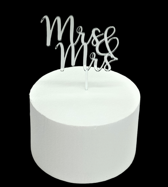 Acrylic Cake Topper 'Mrs & Mrs' - Silver