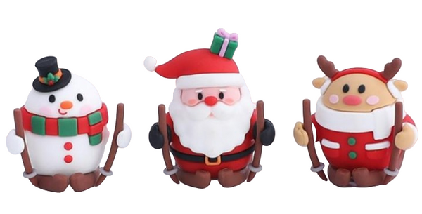 Cake Topper Figurines 3pc | Skiing Santa & Friends 