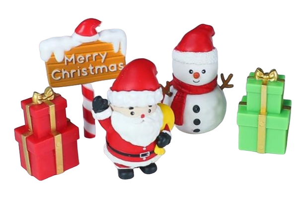 Cake Topper Figurines 5pc | Santa, Snowman & Gifts