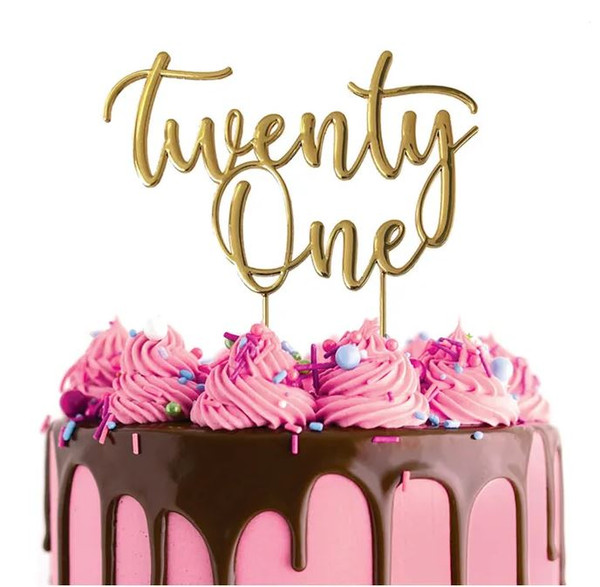 Metal Cake Topper - "Twenty One" (Gold)