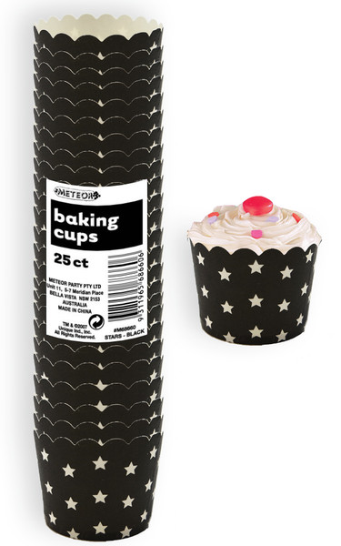 Baking Cups 25pc - STARS / BLACK