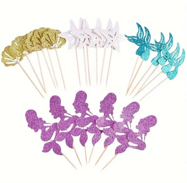 Cake Toppers - Glitter Mermaid Theme 24pc