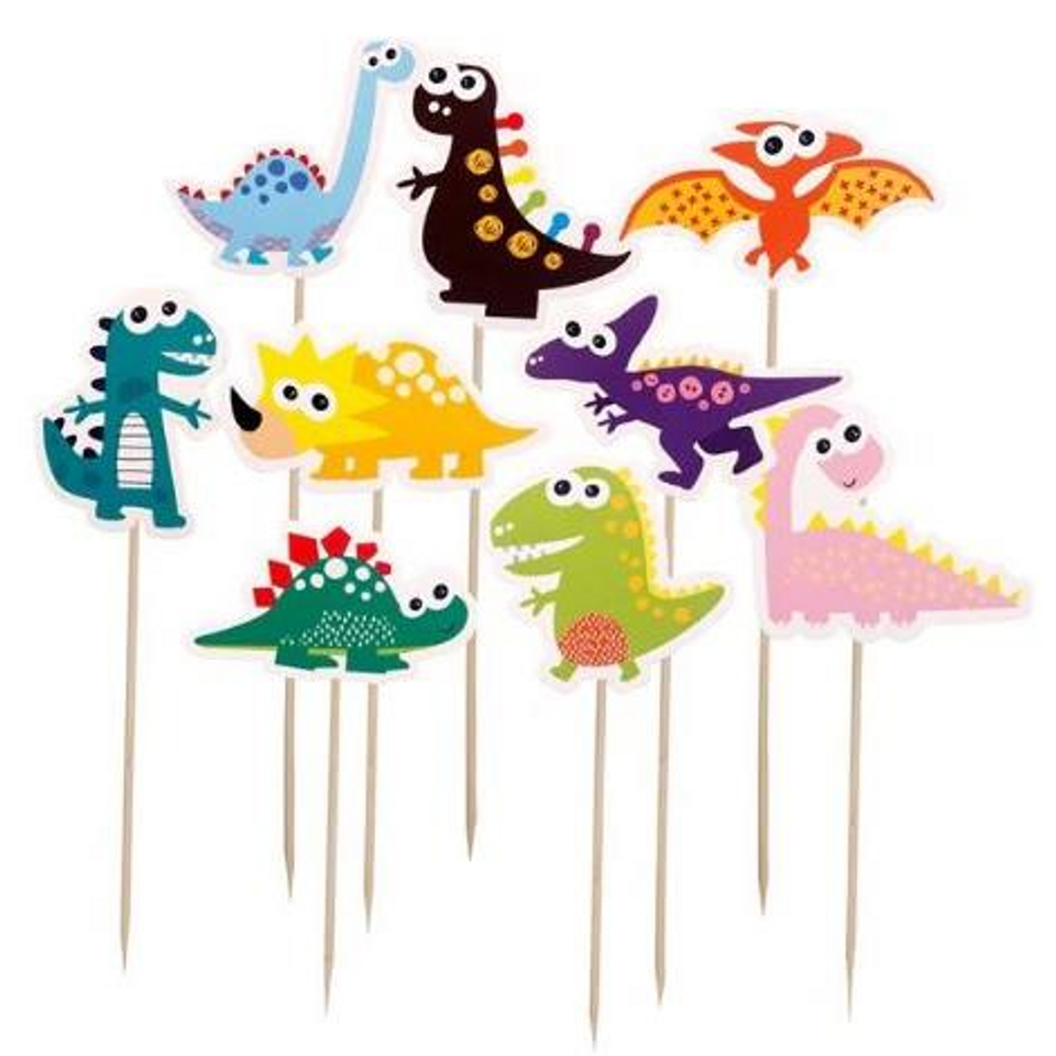 Cupcake Toppers 9pc - Bright Dinosaurs