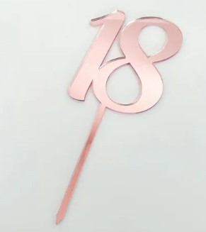 Cake Topper - Number 18 Rose Gold Mirror Acrylic - Bake and Deco Warehouse