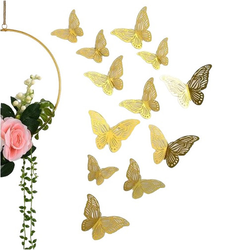 Cake Toppers 12pc Gold Butterflies