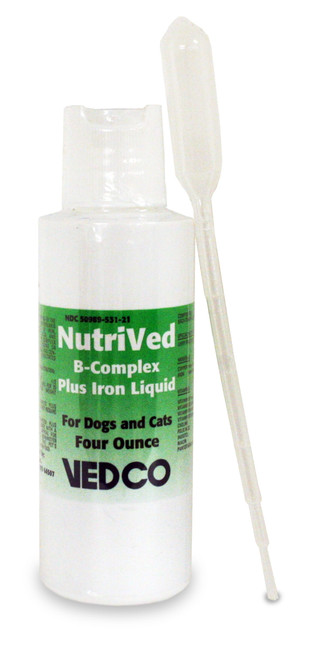 NutriVed B-Complex Plus Iron Liquid for Dogs & Cats 4 oz. - Essential Nutrient Supplement for Optimal Pet Health