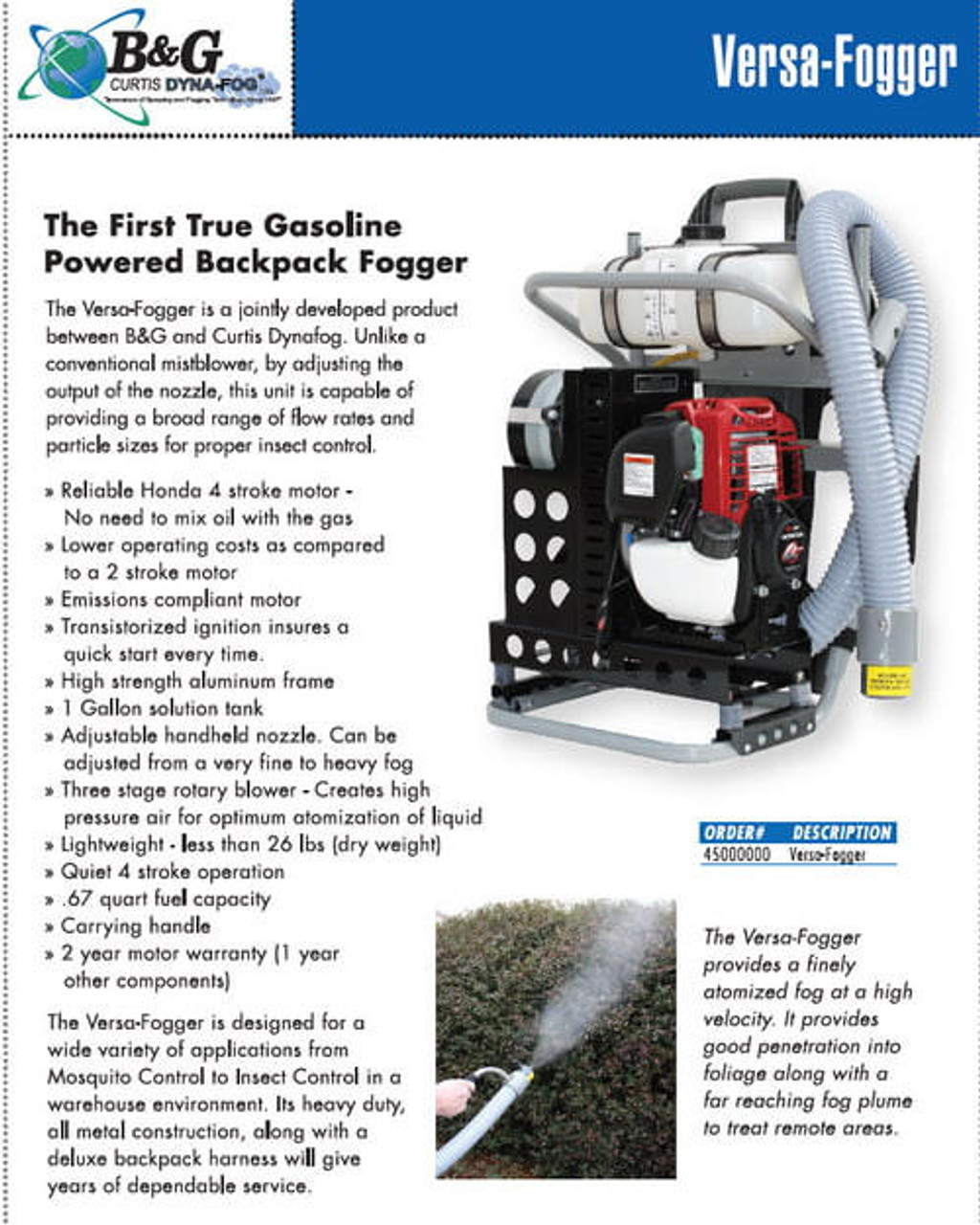 B&G GasPowered Fogger 30 Years in Business