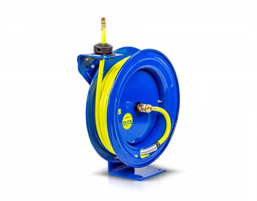 Coxreels EZ-P-LP-350-HV Hi-Vis EZ-Coil Retractable Hose Reel - 3/8" x 50' (Hi-Vis Hose Included)