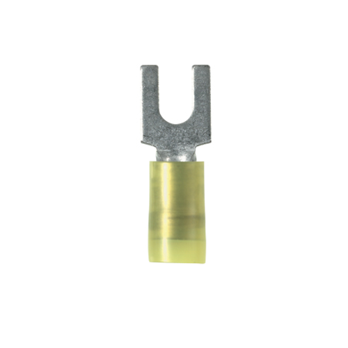 Pan-Term® PN10-8F-L Fork Terminal, Yellow, Nylon, 10-12 AWG, #8 Stud, PK50
