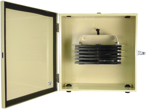 Wall Mount Fiber Optic Entrance Splice Enclosure. Splice Capacity: 288 Single, 864 Mass Fusion