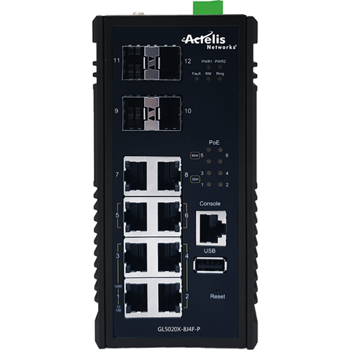 Actelis – GL5030 – 12 Port Industrial Managed (PoE) L2 Switch with 10G Uplink