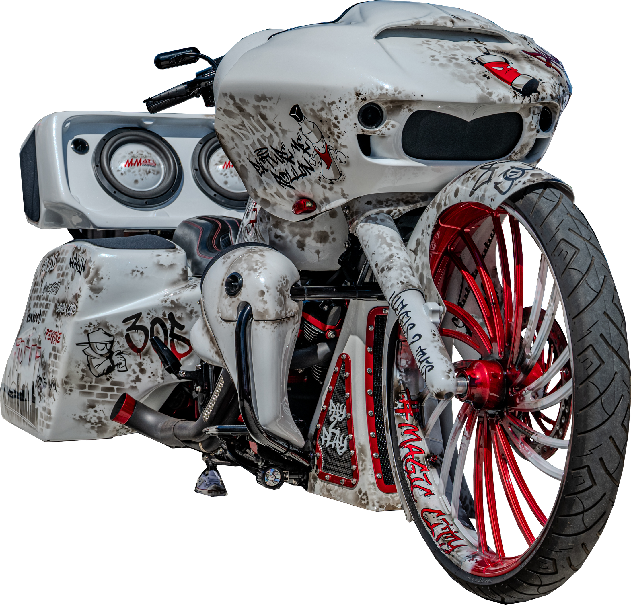 Custom white bagger motorcycle at Bagger Nationals