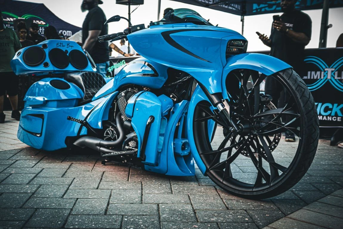 Custom bagger motorcycle audio system at Bagger Nationals