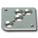Plaque de fixation en acier inoxydable pour pieds de meubles ronds, montrant sa forme, ses dimensions (60x60mm) et la vis à tête fraisée M8 x 20 mm incluse.