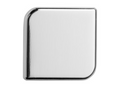 Gros plan du bouton rond évasé en zamak moulé sous pression Mital Design avec sa base plate, présentant les deux finitions disponibles : chrome brillant et nickel satiné.