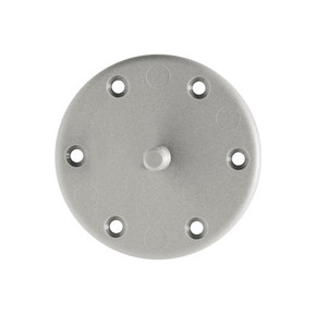 Gros plan de la platine de fixation en plastique pour pied de meuble rond Mital Design Art. ST02 en finition éconichel.