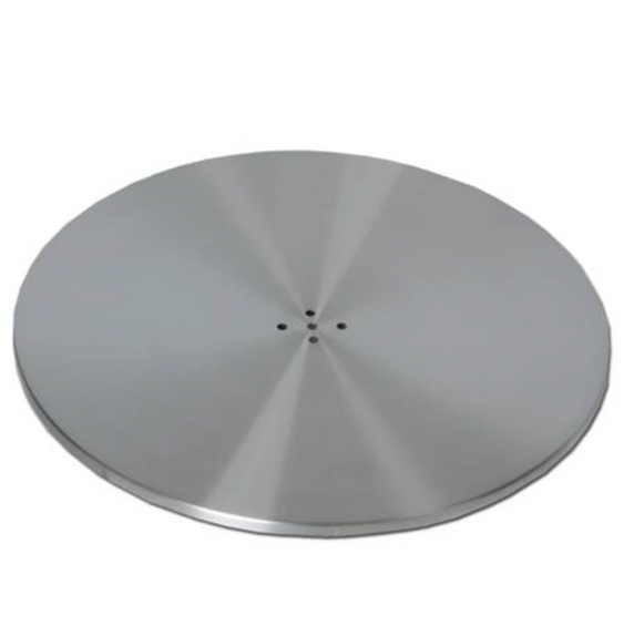 Ensemble comprenant une plaque de base ronde en acier inoxydable brossé et une plaque de fixation.