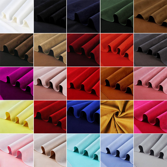 Gros plan sur la texture douce et l'élasticité du tissu suedette adhésif pour auto et DIY, vue d'ensemble des différents coloris