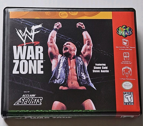 Front view of a Cart Armor® WWF War Zone WWE Nintendo 64 N64 Premium 64-bit Clamshell Case