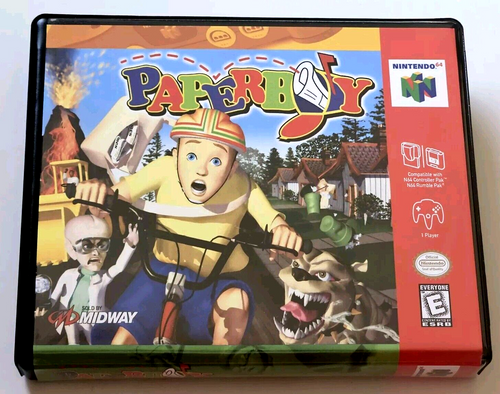 Front view of a Cart Armor® Paperboy Nintendo 64 N64 Premium 64-bit Clamshell Case