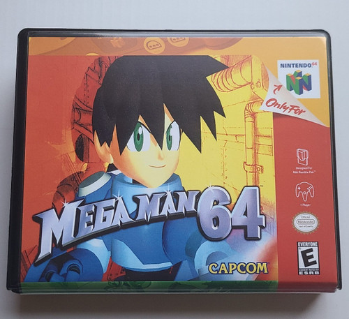 Front view of a Cart Armor® Mega Man 64 Nintendo 64 N64 Premium 64-bit Clamshell Case