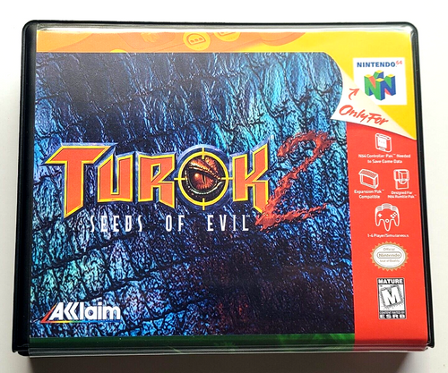 Front view of a Cart Armor® Turok 2 Seeds of Evil Nintendo 64 N64 Premium 64-bit Clamshell Case