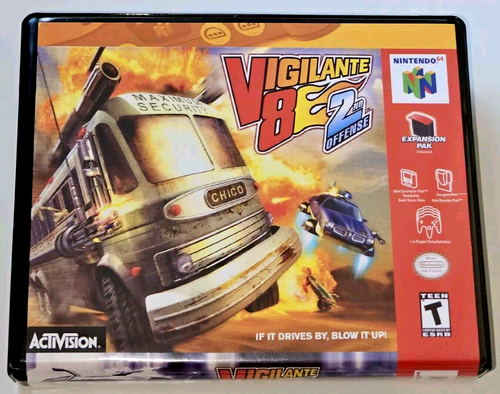 Front view of a Cart Armor® Vigilante 8 2nd Offense Nintendo 64 N64 Premium 64-bit Clamshell Case