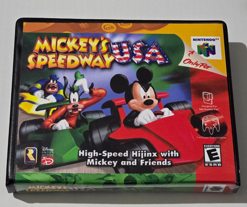 Front view of a Cart Armor® Mickey's Speedway USA Nintendo 64 N64 Premium 64-bit Clamshell Case