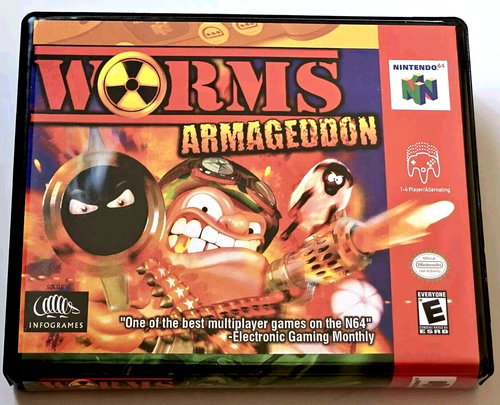 Front view of a Cart Armor® Worms Armageddon Nintendo 64 N64 Premium 64-bit Clamshell Case
